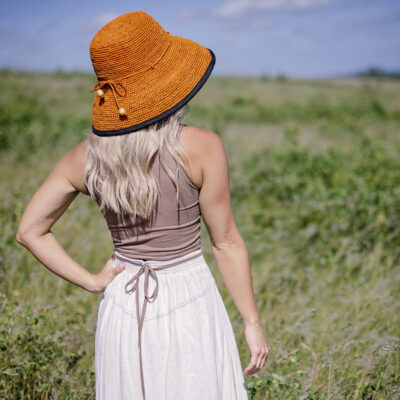 A Crochet Raffia sling handbag and a crochet hat
