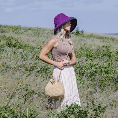 A Crochet Raffia sling handbag and a crochet hat