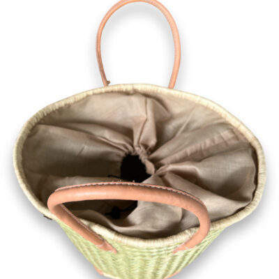 A round open basket with a drawstring closing